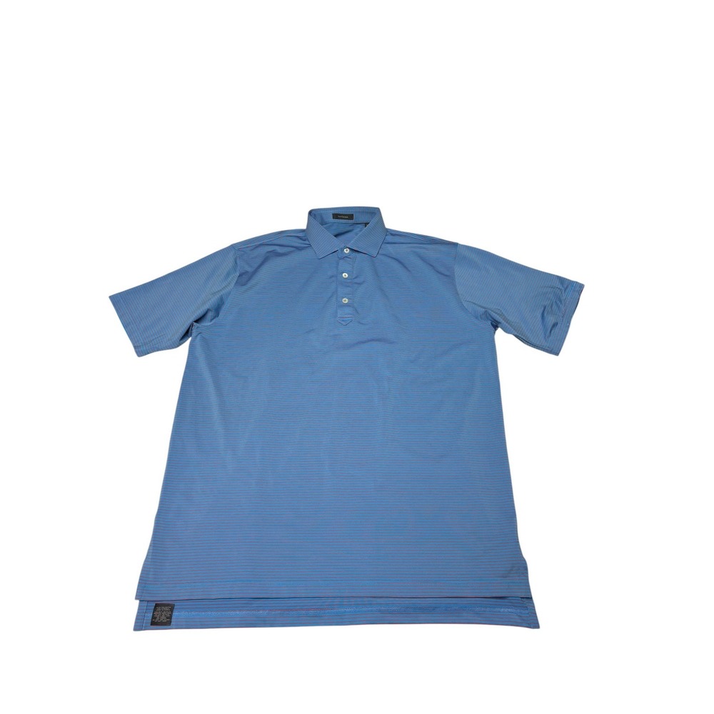 Turtleson Mens Blue Red Striped Performance Golf Polo‎ Shirt Large